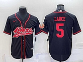 Men's San Francisco 49ers #5 Trey Lance Black Stitched Cool Base Nike Baseball Jersey,baseball caps,new era cap wholesale,wholesale hats